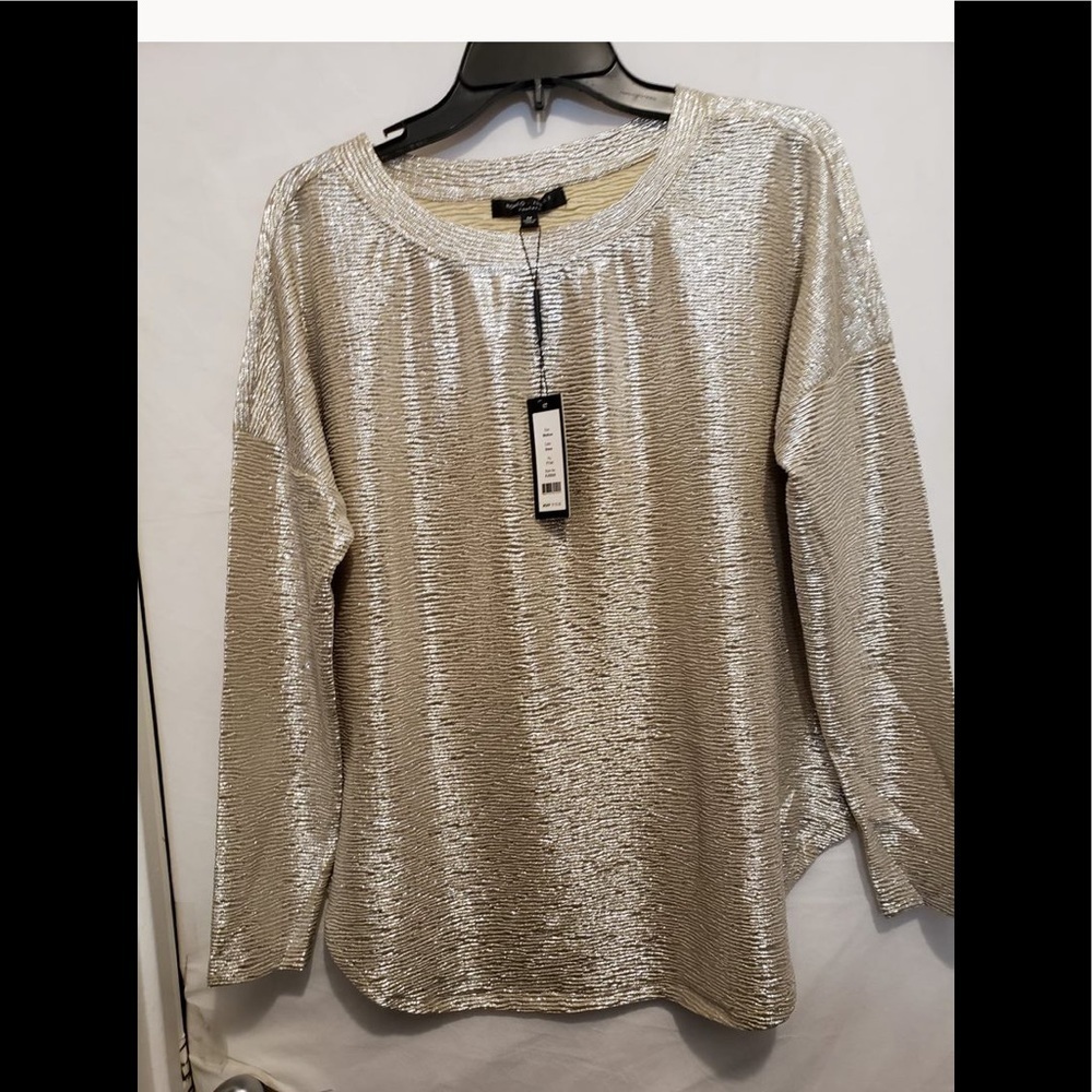 Women Romeo and Juliet shimmering bronze silver long sleeves top blouse M
